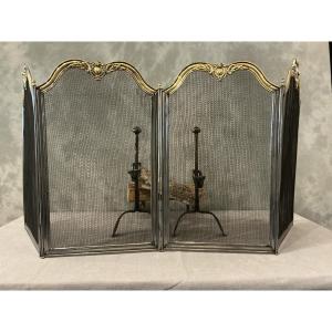 Antique 19th-century Iron And Brass Fireplace Screen 
