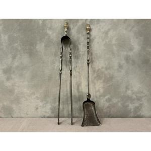 A 19th-century Iron And Brass Fireplace Shovel And Tongs Set 