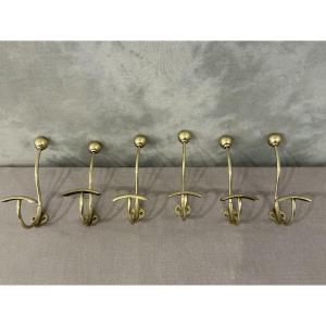 Set Of 6 Coat Racks, Brass Hooks From The 19th Century Louis Philippe Period 