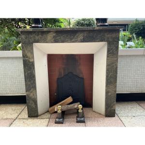 Cheminée décorative en bois peint façon faux marbre d’époque fin 19 ème 