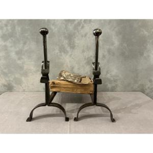 Antique Wrought Iron Andirons From The 18th Century