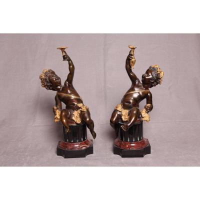 Bacchus In Bronze Pair Of 19th Time
