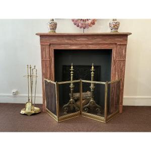 Decorative Faux Marble Painted Wood Mantel From The 19th Century