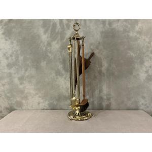 Antique 19th-century Brass Fireplace Set, 4 Pieces 