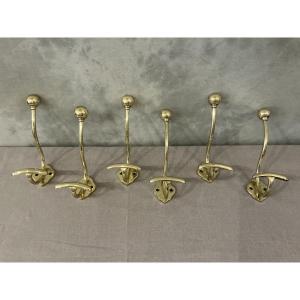 Set Of 6 Coat Hooks, Made Of Polished And Varnished Brass, Dating From The 19th Century