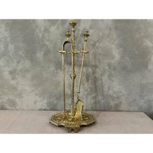 Antique Brass And Bronze Fireplace Set From The Late 19th Century, In The Louis XVI Style 