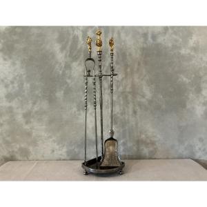 Antique 19th-century Iron And Gilded Bronze Fireplace Set