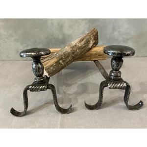 Pair Of Antique Wrought-iron Andirons From The Late 17th Century