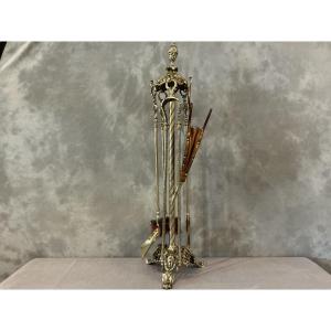 Antique Fireplace Set Consisting Of 5 Pieces In The Louis XVI Style, Dating From The 19th Century