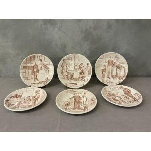 Lot de 6 assiettes en faïence de Sarreguemines d’époque 19 ème