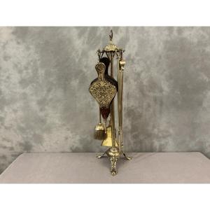 Serviteur de cheminée ancien 5 pièces d’époque 19 ème en laiton