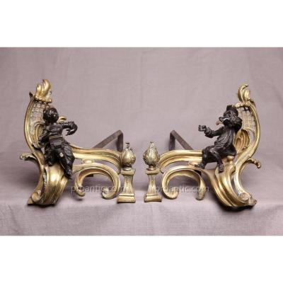 Paire De Chenets anciens En Bronze d'époque 19ème Napoléon III