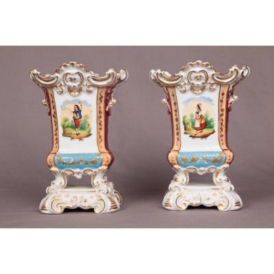 Pair Of Porcelain Vases In Old Paris 19ème