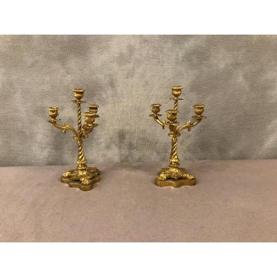 Small Pair Of Candlesticks In Bronze 19th