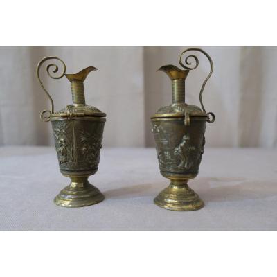 Pair Of Brass Amphora 19th Time