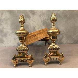 Pair Of Louis XIV Andirons In Bright Brass
