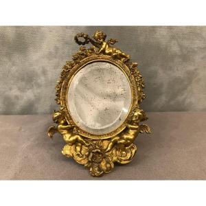 Petit Miroir ancien En Bronze Doré d'époque 19ème