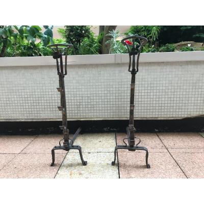 Andirons Wrought Iron XVII Th Landiers