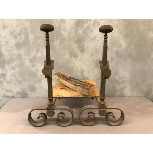 Rustic Iron Andirons Period Late 19th