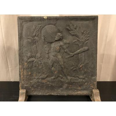 Antique Cast Iron Fireplace Plate From Late 18th Century (atlas)