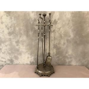 19th Century Iron Fireplace Servant Including A Shovel And A Tong