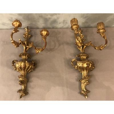 Paire D’appliques En Bois Doré D’époque XXÈme 