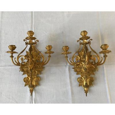 Paire D’appliques En Bronze Doré D’époque 19ème 