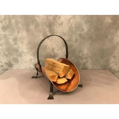 19th Century Copper And Iron Log Basket