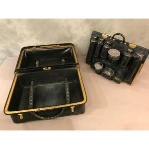 19th Century Crystal Leather And Silver Toiletry Suitcase