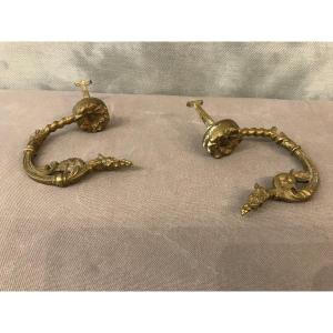 Pair Of Antique Bronze Fireplace Hooks From The 19th Napoleon III Period