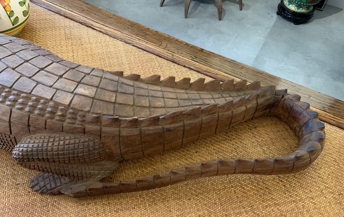 Wooden Crocodile, Sculpture From Papua New Guinea-photo-4