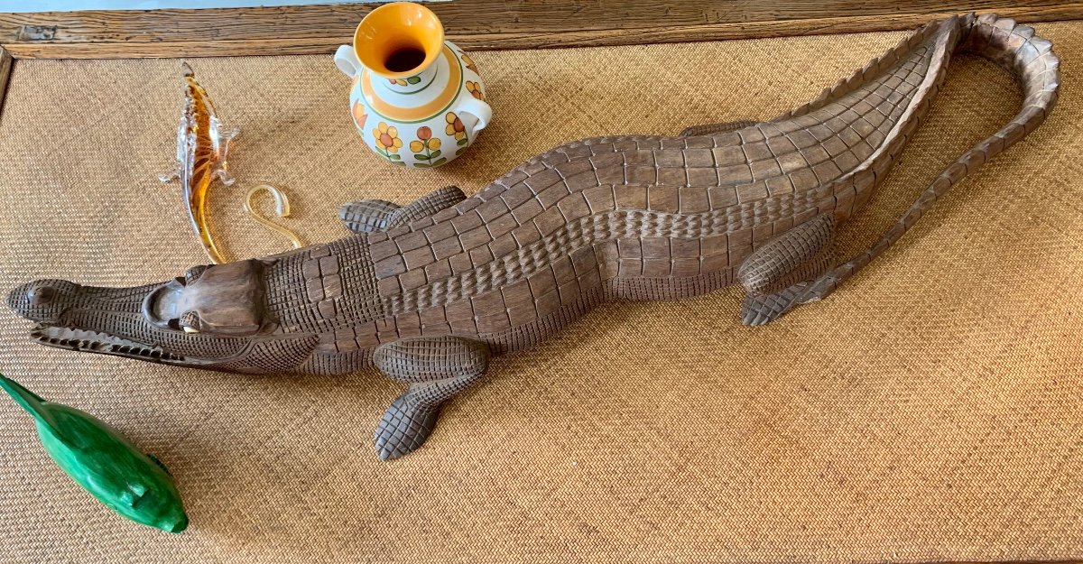 Wooden Crocodile, Sculpture From Papua New Guinea-photo-2