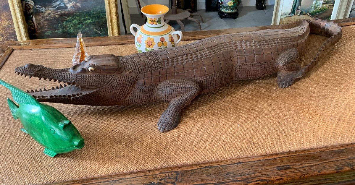 Wooden Crocodile, Sculpture From Papua New Guinea