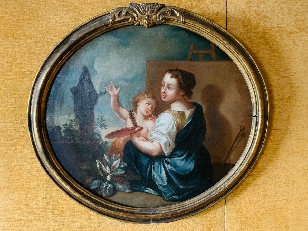 Peinture 18 Eme D’une Jeune Femme Et L’enfant. -photo-3