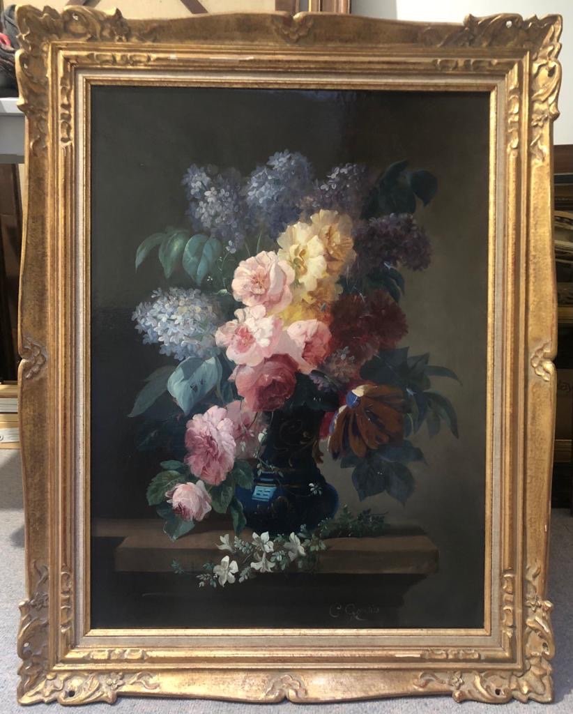Painting Of A Vase Of Flowers On An Entablature-photo-1