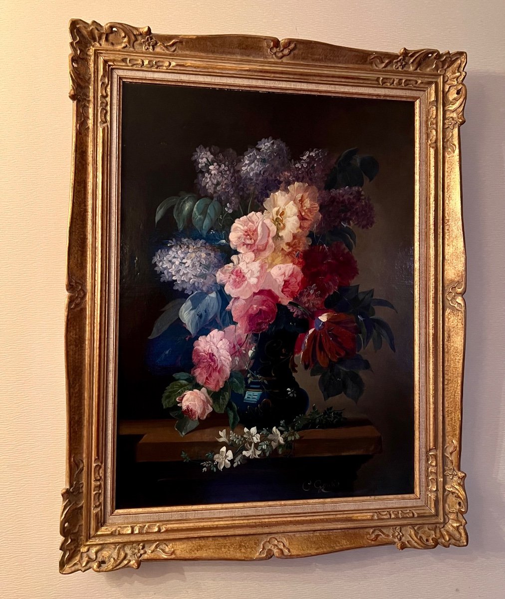 Painting Of A Vase Of Flowers On An Entablature-photo-6