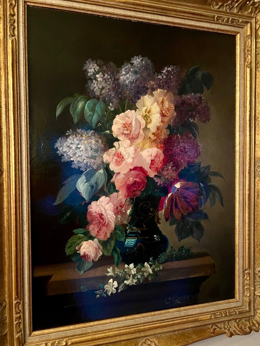 Painting Of A Vase Of Flowers On An Entablature-photo-7