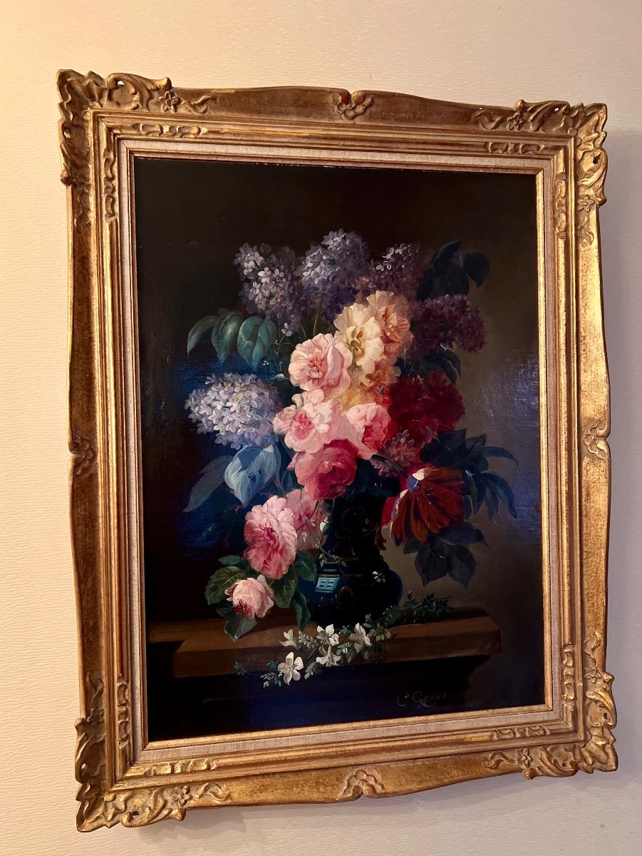 Painting Of A Vase Of Flowers On An Entablature-photo-8