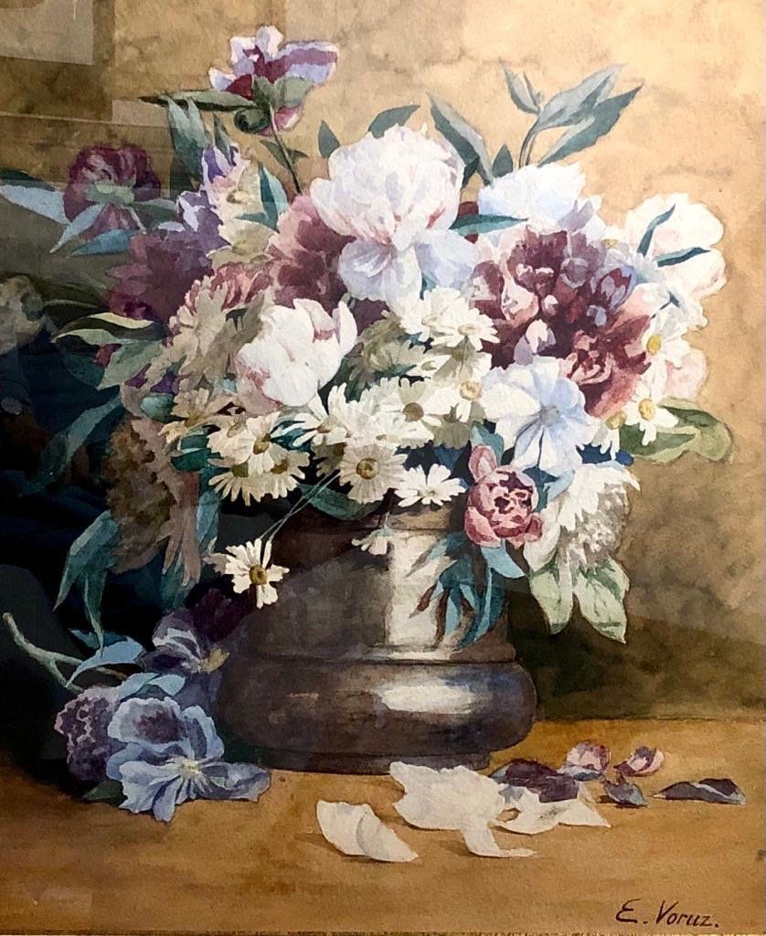 Aquarelle D’un Bouquet De Pivoines Dans Un Vase-photo-2