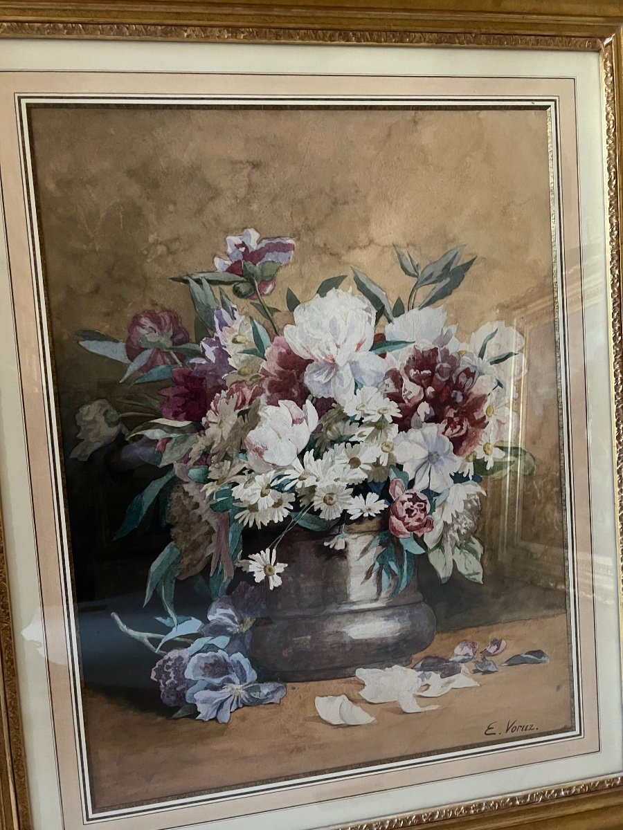 Aquarelle D’un Bouquet De Pivoines Dans Un Vase-photo-1