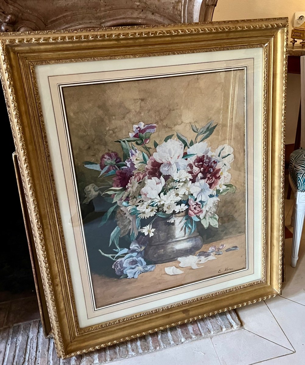 Watercolor Of A Bouquet Of Peonies In A Vase-photo-3