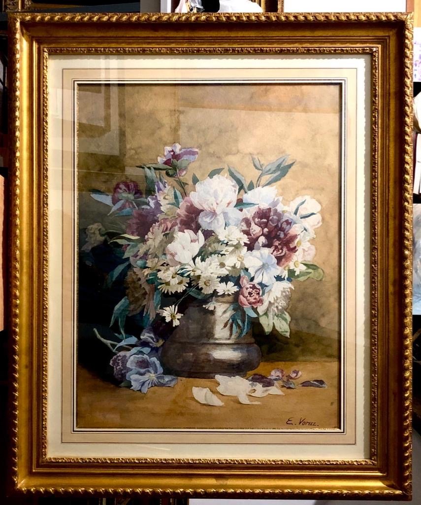 Watercolor Of A Bouquet Of Peonies In A Vase