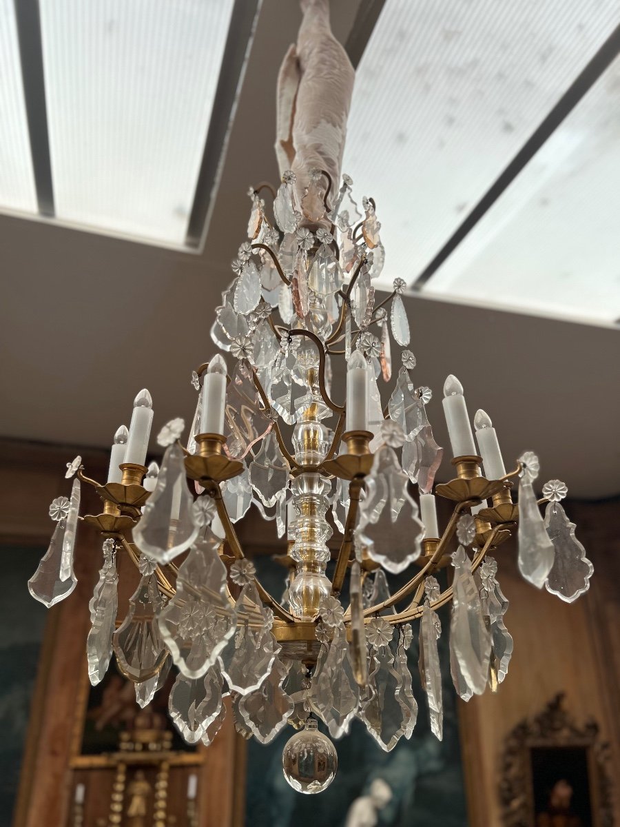 Large Cage Chandelier In Gilt Bronze And Crystal, Louis XV Period-photo-2