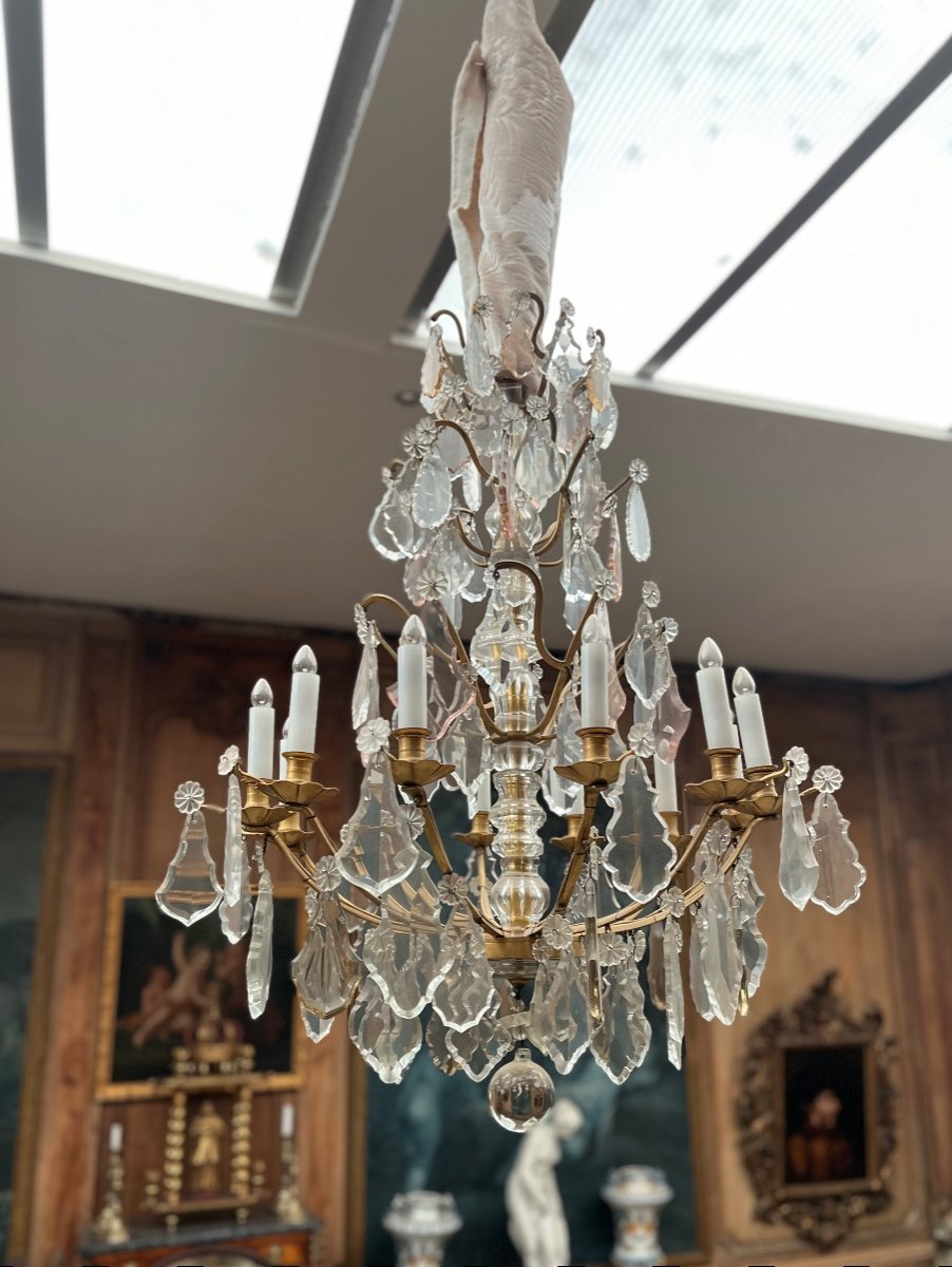 Large Cage Chandelier In Gilt Bronze And Crystal, Louis XV Period-photo-3
