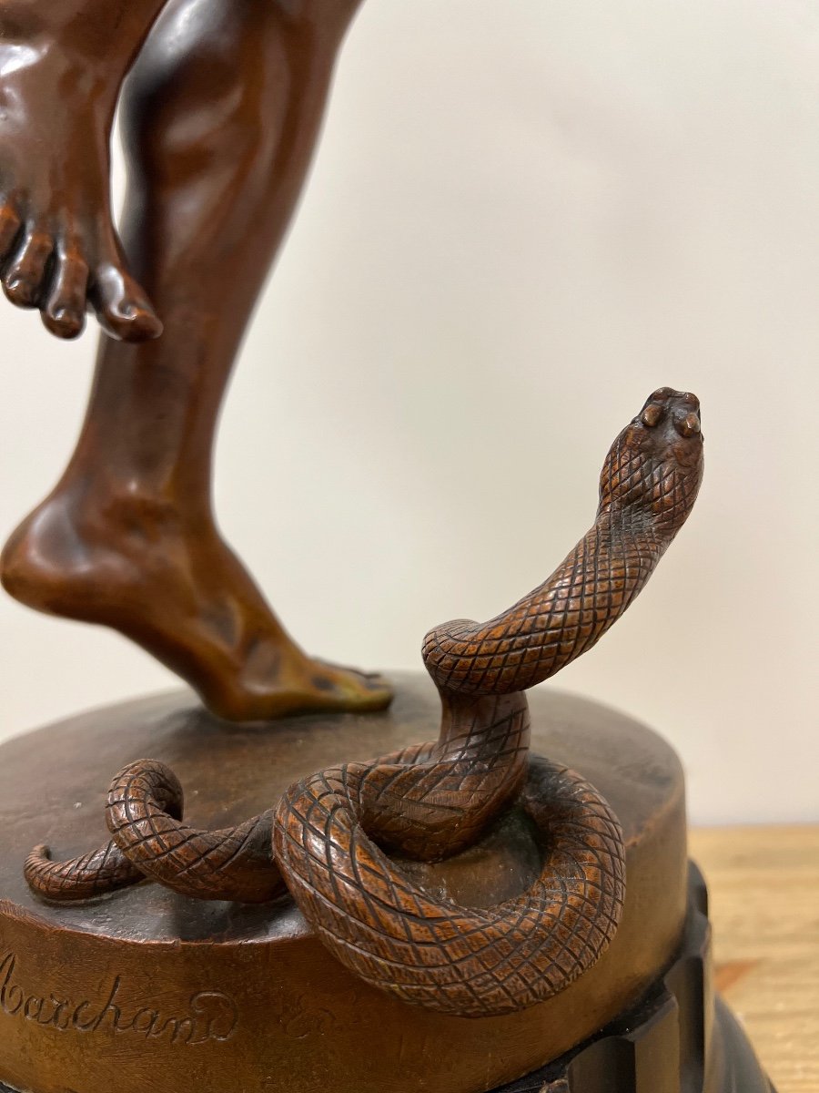 French Bronze A Snake Charmer, Signed Charles Arthur Bourgeois-photo-4