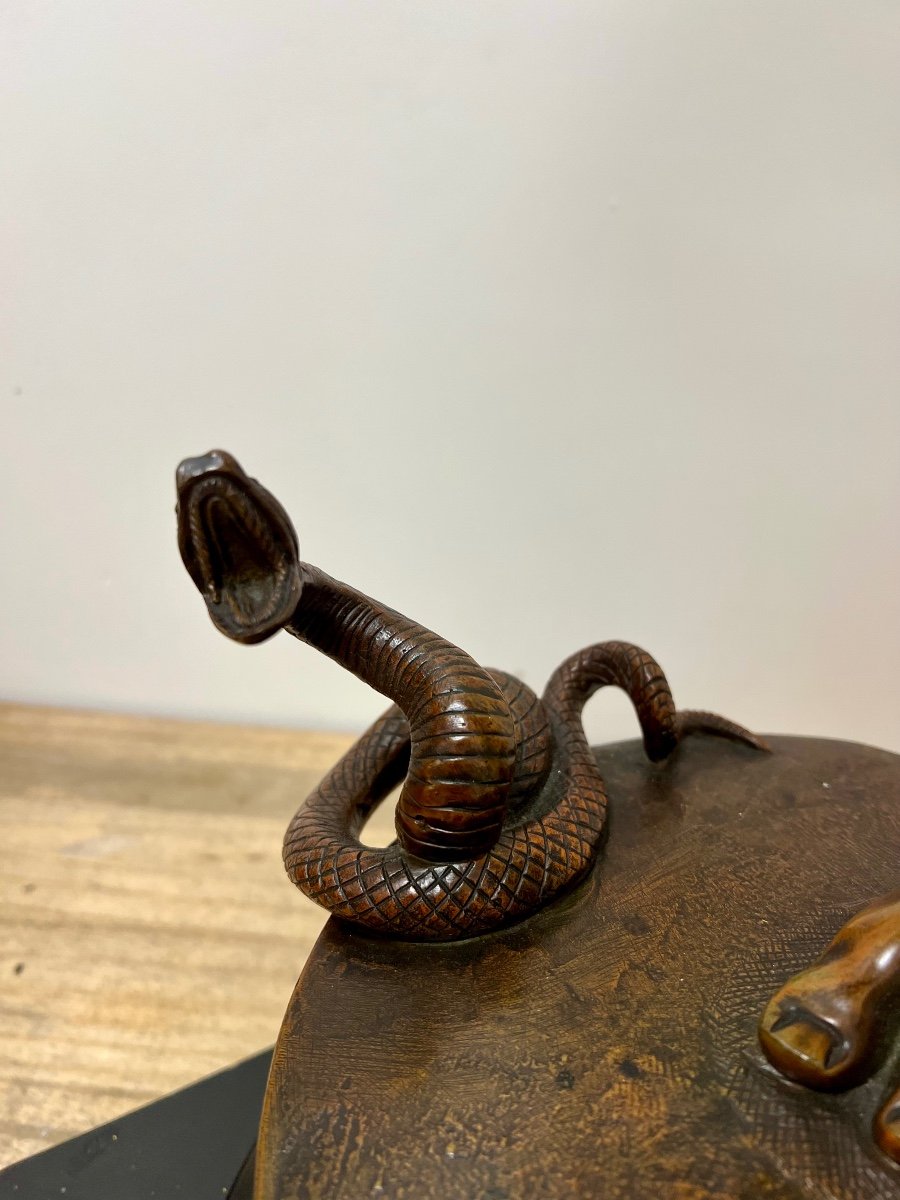 French Bronze A Snake Charmer, Signed Charles Arthur Bourgeois-photo-6