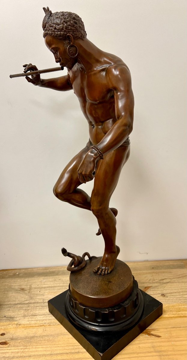 French Bronze A Snake Charmer, Signed Charles Arthur Bourgeois-photo-7