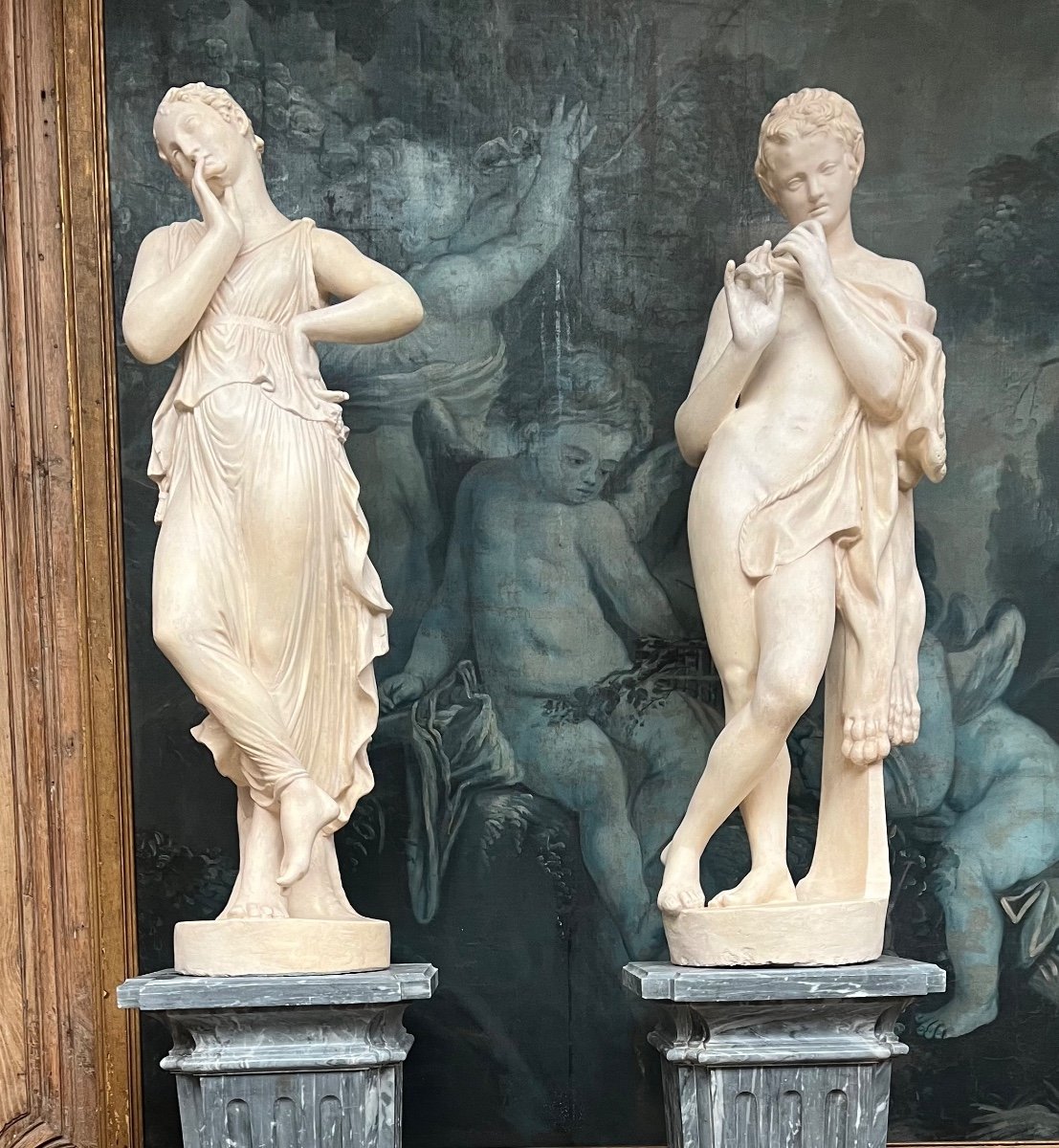 Sculpture En Platre De Venus Et Le Flûtiste -photo-4