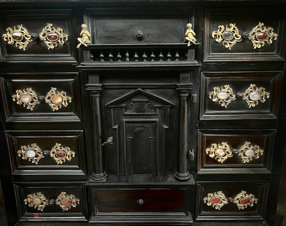 Cabinet à décor de pierres dures et bois noirci 17 eme siècle -photo-3