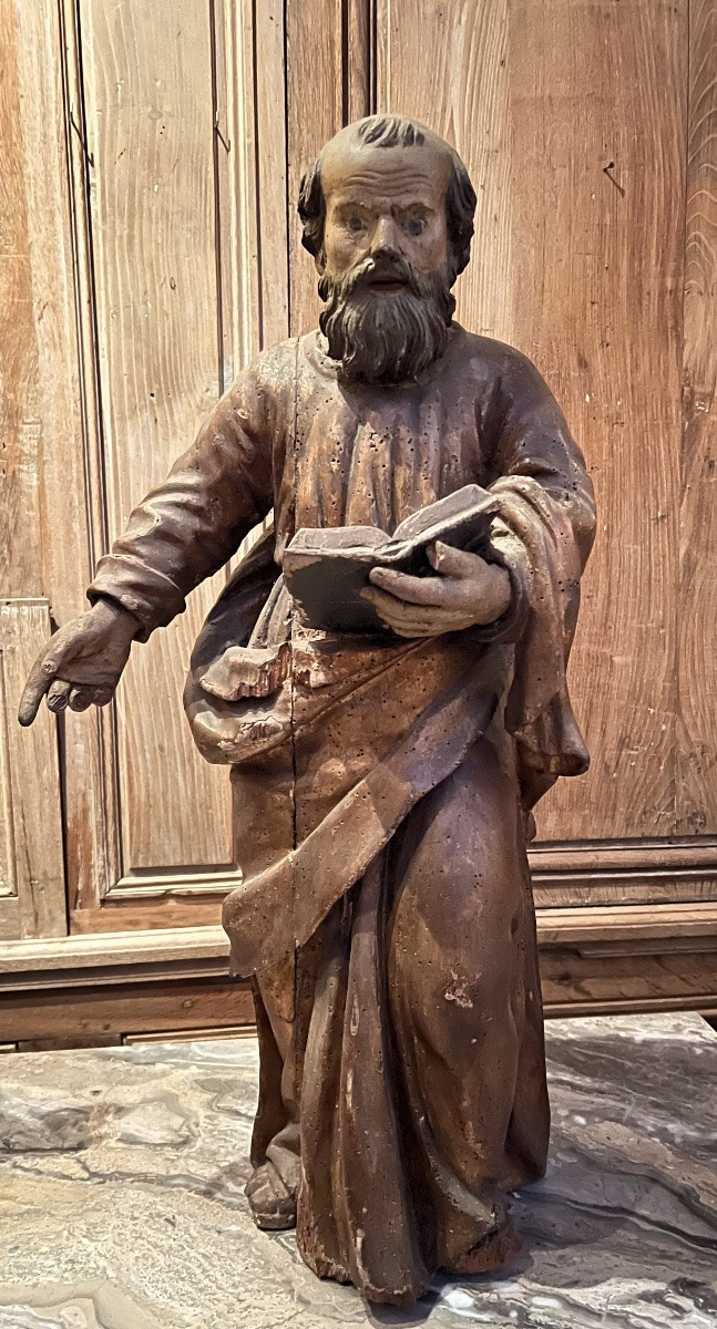 17th-century Sculpture, Polychrome Wood With Glass Eyes-photo-1